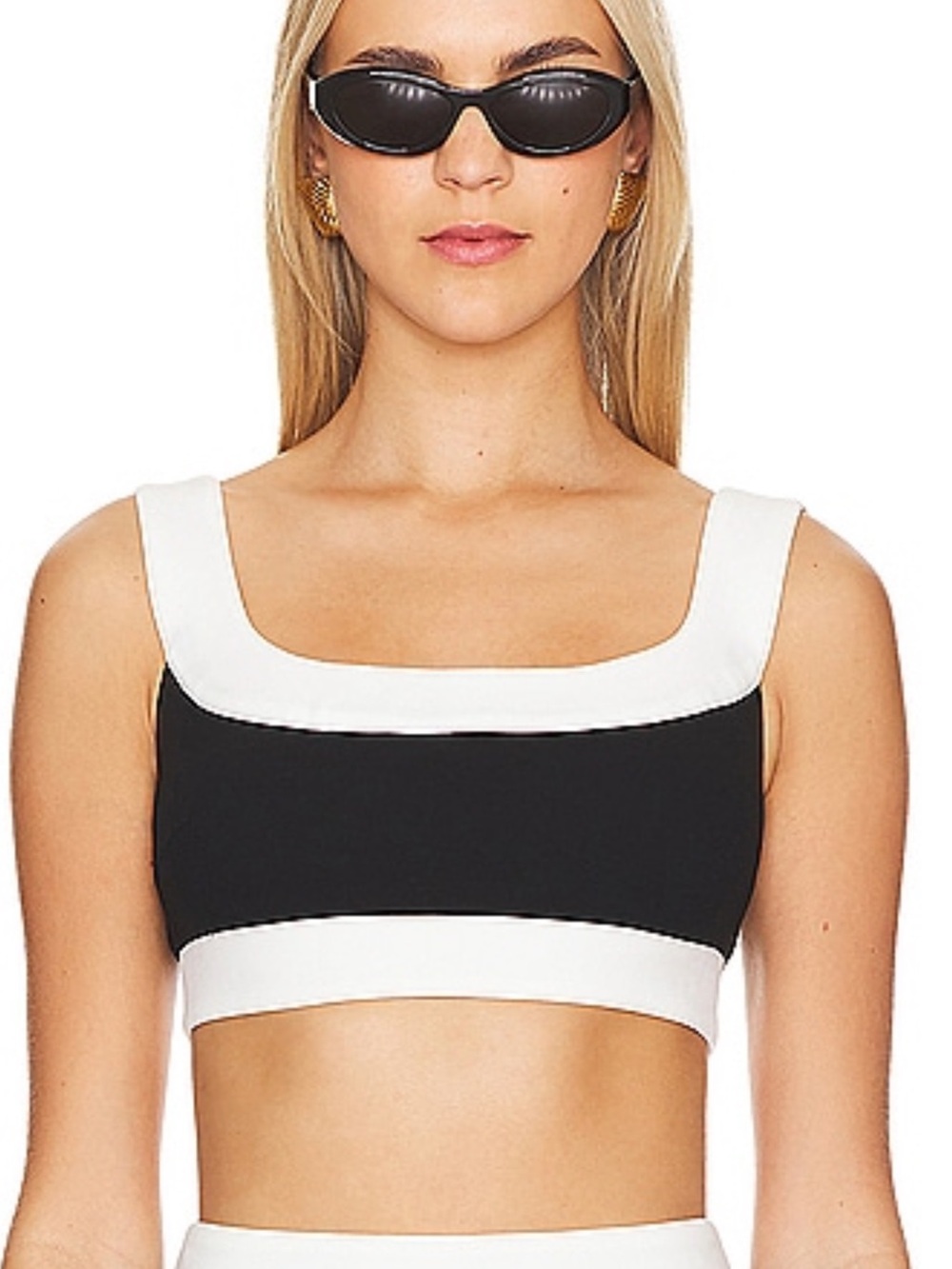 superdown Black and White Square Neck Crop Tank